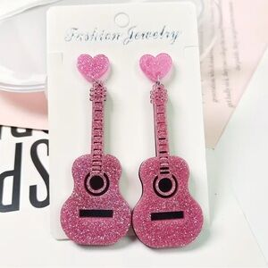 Sparkling Guitar-Shaped Earrings Acrylic Jewelry